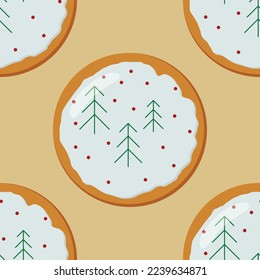 Snow flakes and Christmas trees seamless pattern.