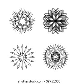 snow flakes collection black and white, vector art illustration