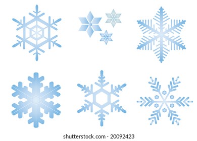 Snow flakes collection on white background