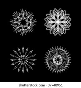 snow flakes collection white and black, vector art illustration; easy to change colors
