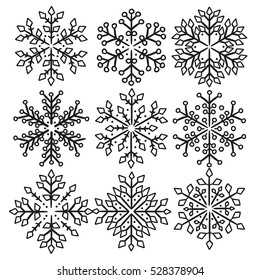 Snow Flakes Doodle Icons Hand Made Artwork vector illustration sketch.