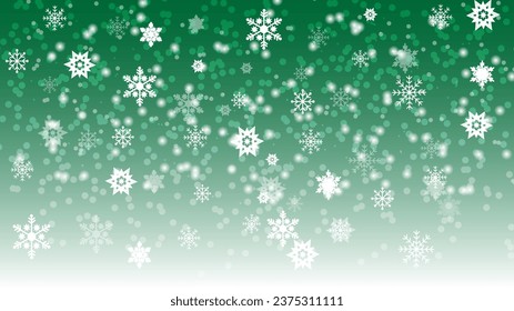 Snow flakes elements in green background. Use as background, wallpaper for Christmas and New Year season. Vector Illustration.