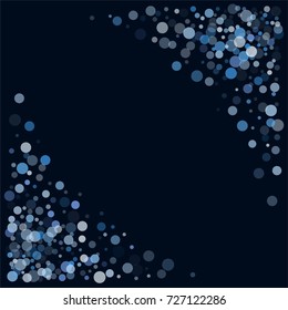 Snow flakes falling concept winter vector background border illustration. Falling snow vector confetti frame, Christmas or New Year background. Rich, Shiny Blue abstract snowflakes holiday decoration.