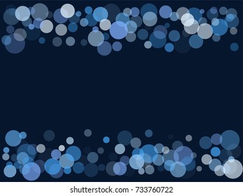 Snow flakes falling concept winter vector background border illustration. Falling snow vector confetti frame, Christmas or New Year background. Rich, Shiny Blue abstract snowflakes holiday decoration.