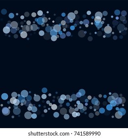 Snow flakes falling concept winter vector background border illustration. Falling snow vector confetti frame, Christmas or New Year background. Rich, Shiny Blue abstract snowflakes holiday decoration.