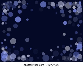 Snow flakes falling concept winter vector background border illustration. Falling snow vector confetti frame, Christmas or New Year background. Rich, Shiny Blue abstract snowflakes holiday decoration.