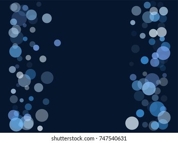 Snow flakes falling concept winter vector background border illustration. Falling snow vector confetti frame, Christmas or New Year background. Rich, Shiny Blue abstract snowflakes holiday decoration.