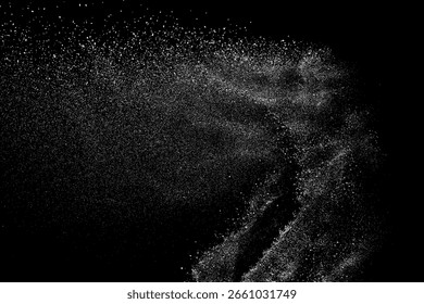 Textura granulada blanca afligida. Superposición de polvo texturizado. Partículas de ruido de grano. Efecto nieve. Fondo negro oxidado. Ilustración vectorial, EPS 10.