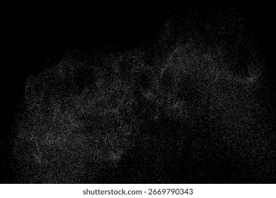 Snow flakes falling isolated. White snowflakes on black background. Snow pattern texture. Snowstorm backdrop. Snowfall overlay background. Winter ice effect. Vector illustration, EPS 10.