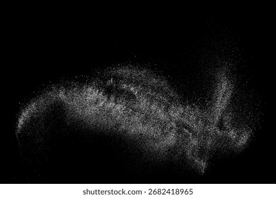Textura granulada blanca afligida. Superposición de polvo texturizado. Partículas de ruido de grano. Efecto nieve. Fondo negro oxidado. Ilustración vectorial, EPS 10.