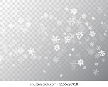 Snow flakes falling macro vector graphics, christmas snowflakes confetti falling scatter banner. Winter xmas snow background. Motion flakes falling and flying winter simple vector background