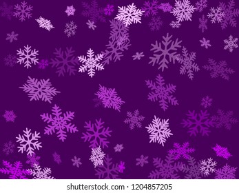 Snow flakes falling macro vector illustration, christmas snowflakes confetti falling scatter card. Winter xmas snow background. Motion flakes falling and flying winter cool vector background