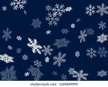 Snow flakes falling macro vector graphics, christmas snowflakes confetti falling scatter banner. Winter snow shapes decor. Airy flakes falling and flying winter cool vector background.