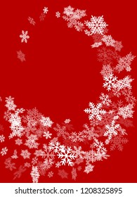 Snow flakes falling macro vector graphics, christmas snowflakes confetti falling scatter backdrop. Winter snow shapes decor. Airy flakes falling and flying winter trendy vector background.