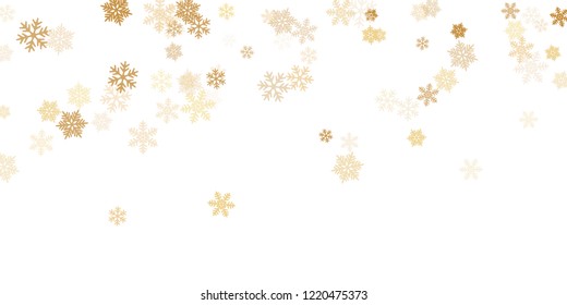 Snow flakes falling macro vector illustration, christmas snowflakes confetti falling scatter banner. Winter snow shapes decor. Motion flakes falling and flying winter cool vector background
