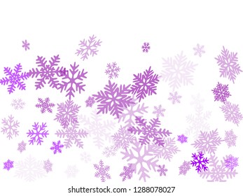 Snow flakes falling macro vector design, christmas snowflakes confetti falling scatter backdrop. Winter xmas snow background. Windy flakes falling and flying winter magic vector background.