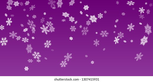 Snow flakes falling macro vector illustration, christmas snowflakes confetti falling scatter banner. Winter snow shapes decor. Airy flakes falling and flying winter simple vector background.