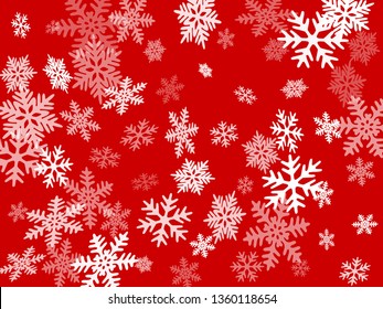 Snow flakes falling macro vector graphics, christmas snowflakes confetti falling scatter backdrop. Winter snow shapes decor. Windy flakes falling and flying winter cool vector background.