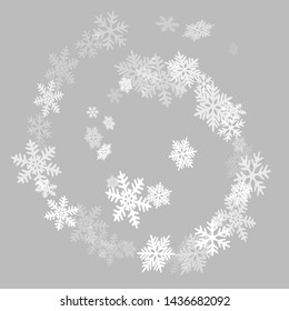 Snow flakes falling macro vector design, christmas snowflakes confetti falling scatter banner. Winter xmas snow background. Windy flakes falling and flying winter cold vector background.