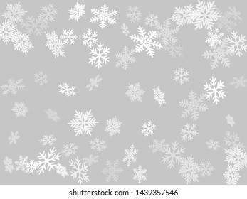 Snow flakes falling macro vector design, christmas snowflakes confetti falling scatter banner. Winter snow shapes decor. Airy flakes falling and flying winter seasonal weather vector.
