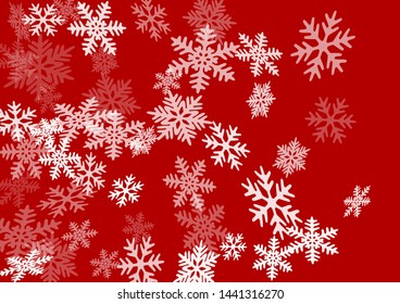 Snow flakes falling macro vector graphics, christmas snowflakes confetti falling scatter backdrop. Winter snow shapes decor. Airy flakes falling and flying winter cool vector background.