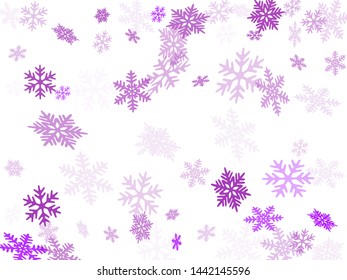 Snow flakes falling macro vector graphics, christmas snowflakes confetti falling scatter backdrop. Winter xmas snow background. Motion flakes falling and flying winter simple vector background