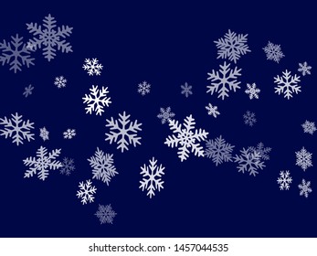 Snow flakes falling macro vector illustration, christmas snowflakes confetti falling scatter banner. Winter snow shapes decor. Motion flakes falling and flying winter trendy vector background