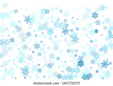 Snow flakes falling macro vector design, christmas snowflakes confetti falling scatter backdrop. Winter xmas snow background. Airy flakes falling and flying winter simple vector background.