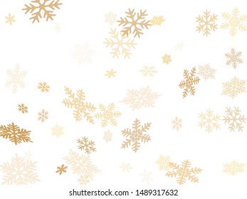 Snow flakes falling macro vector graphics, christmas snowflakes confetti falling scatter backdrop. Winter xmas snow background. Windy flakes falling and flying winter cold weather vector.