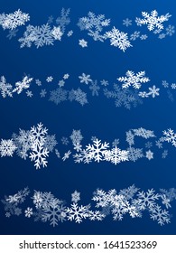 Snow flakes falling macro vector design, christmas snowflakes confetti falling scatter backdrop. Winter xmas snow background. Motion flakes falling and flying winter simple vector background