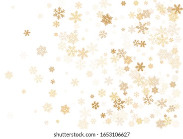 Snow flakes falling macro vector illustration, christmas snowflakes confetti falling scatter banner. Winter snow shapes decor. Windy flakes falling and flying winter cold weather vector.