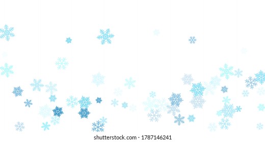 Snow flakes falling macro vector design, christmas snowflakes confetti falling scatter banner. Winter xmas snow background. Airy flakes falling and flying winter cold weather vector.