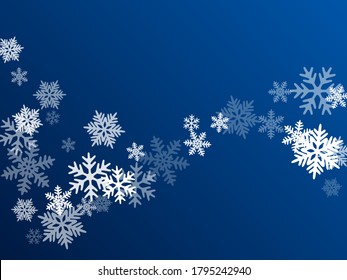 Snow flakes falling macro vector graphics, christmas snowflakes confetti falling scatter card. Winter xmas snow background. Airy flakes falling and flying winter simple vector background.