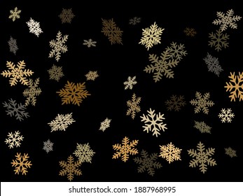 Snow flakes falling macro vector illustration, christmas snowflakes confetti falling scatter backdrop. Winter snow shapes decor. Motion flakes falling and flying winter cool vector background