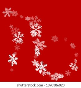 Snow flakes falling macro vector illustration, christmas snowflakes confetti falling scatter banner. Winter snow shapes decor. Windy flakes falling and flying winter magic vector background.