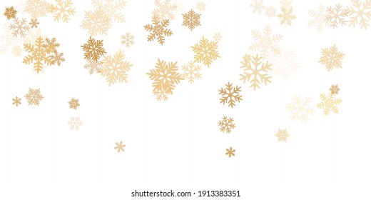 Snow flakes falling macro vector illustration, christmas snowflakes confetti falling scatter banner. Winter xmas snow background. Motion flakes falling and flying winter cold weather vector.