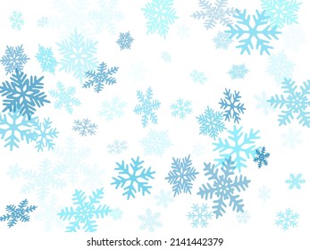 Snow flakes falling macro vector graphics, christmas snowflakes confetti falling scatter banner. Winter xmas snow background. Airy flakes falling and flying winter simple vector background.