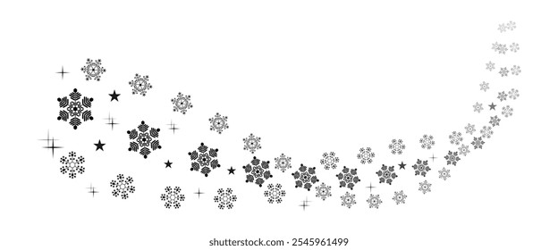 Schneeflocken mit Sternen, Vektorgrafik einzeln auf weißem Hintergrund.