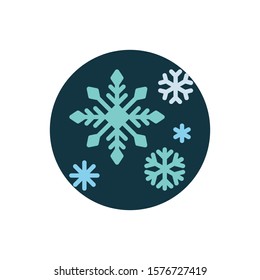 Snow flakes flat icon. Round colorful button, Snowflake circular vector sign. Flat style design