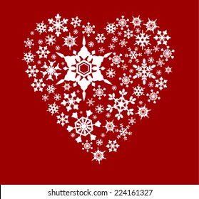 Snow flakes forming a heart icon vector cartoon illustrations
