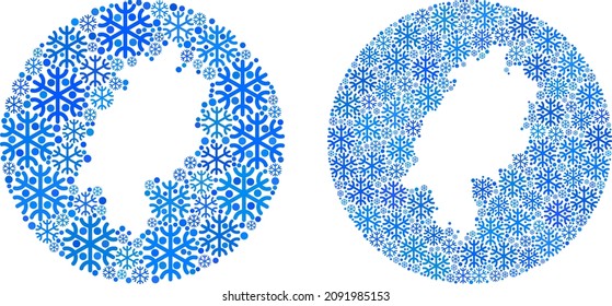 Snow flakes Hesse Land map mosaic is created with sphere and cut out shape. Vector Hesse Land map mosaic of snow particles in variable sizes and blue color tints. Designed for Christmas concepts.