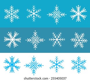 Snow flakes illustration vector in white and blue colors