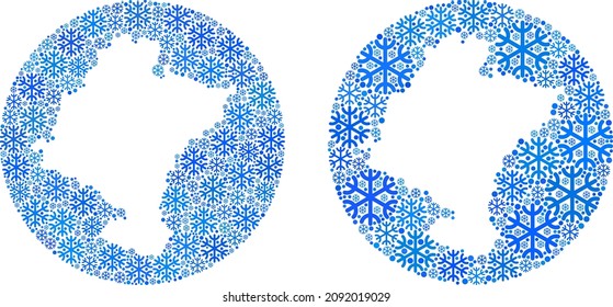 Snow flakes Navarra Province map mosaic formed with sphere and carved shape. Vector Navarra Province map mosaic of snow items in various sizes and blue color tinges. Designed for New Year purposes.