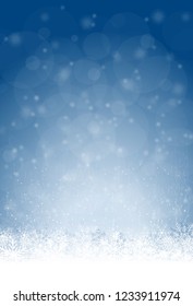 snow flakes on bottom side, abstract fall of snow and blue colored background