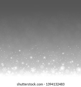 snow flakes on bottom side, abstract fall of snow and silver colored background