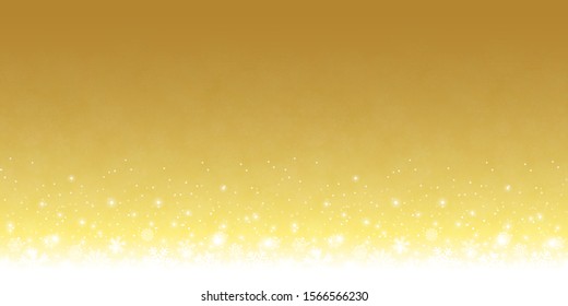 snow flakes on bottom side, abstract fall of snow and gold colored background