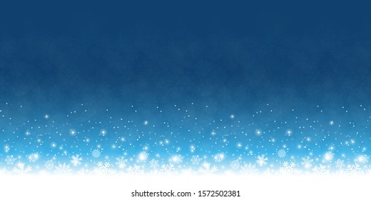 snow flakes on bottom side, abstract fall of snow and blue colored background