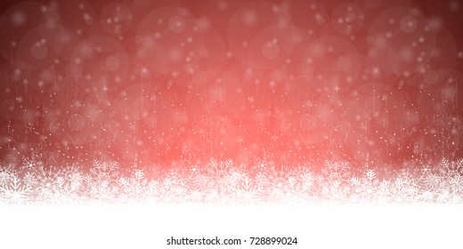 snow flakes on bottom side, abstract fall of snow and red colored background snow flakes on bottom side, abstract fall of snow and red colored background