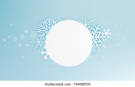 Snow flakes paper art abstract background vector illustration