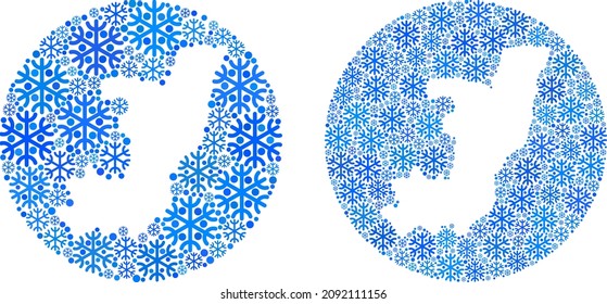 Snow flakes Republic of the Congo map collage is designed with circle and stencil. Vector Republic of the Congo map composition of ice ojects in various sizes and blue color tinges.